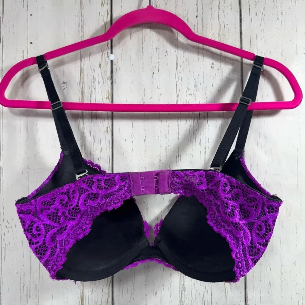 Frederick's of Hollywood Underwire Purple Push Up Bra Convertible Lace Coquette